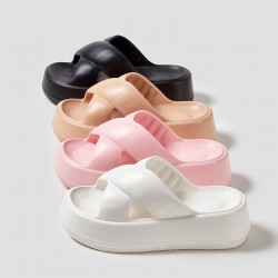 Comwarm Summer Slippers For Women Thick Platform Shower Shoes Non-Slip Cross Sandals Female Bath Soft Sole Slides Home Slippers
