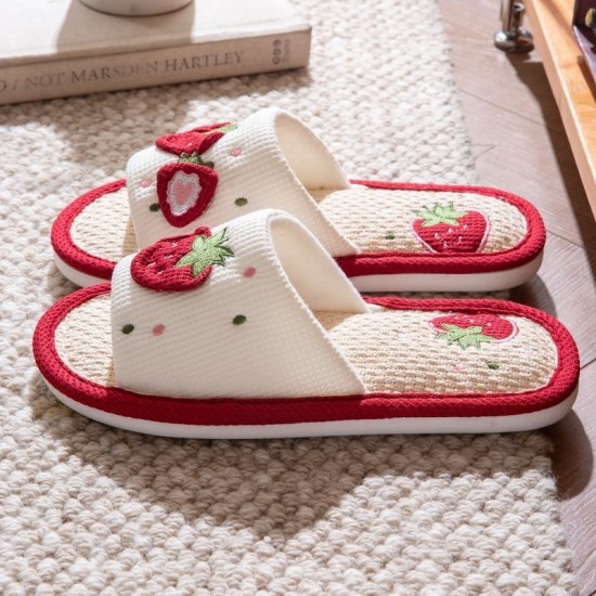 Strawberry Linen Upper Sweet Home Girl's Soft Soles Silent Non-slip Floor Slippers in Line with Human Bow Science Shoes Sandals Strawberry Linen Upper Sweet Home Girl's Soft Soles Silent Non-slip Floor Slippers in Line with Human Bow Science Shoes Sandals