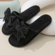 Women Bow Décor Plush Open Toe Memory Foam Fluffy Slippers Women Bow Décor Plush Open Toe Memory Foam Fluffy Slippers