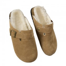 Comwarm Fur Lined Clogs for Women Men Winter Fuzzy Cork Slippers Fur Cork Mules Short Plush House Cork Shoes Winter Zuecos Mujer