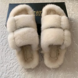 Women's Sandals Summer 2025 Real Mink Fur Slippers Women Slippers Open Toe Designer Shoes Woman Flat Sandals Indoor Slippers