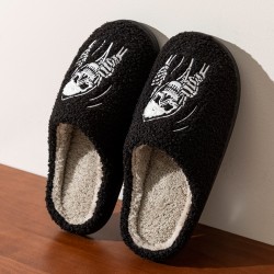 Fashion Halloween Skeleton Ghostface Couple Winter Women Cotton Slippers Toe Wrap Warm Indoor Mute Non Slip Floor Flat Shoes