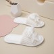 Women Bow Décor Plush Open Toe Memory Foam Fluffy Slippers Women Bow Décor Plush Open Toe Memory Foam Fluffy Slippers