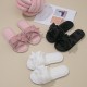 Women Bow Décor Plush Open Toe Memory Foam Fluffy Slippers Women Bow Décor Plush Open Toe Memory Foam Fluffy Slippers